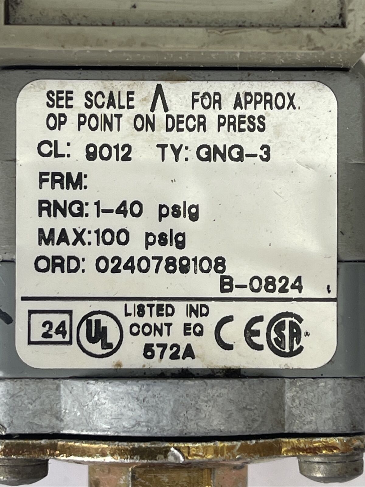 SQUARE D 9012 GNG-3 PRESSURE SWITCH RNG 1-40PSIG MAX 100PSIG