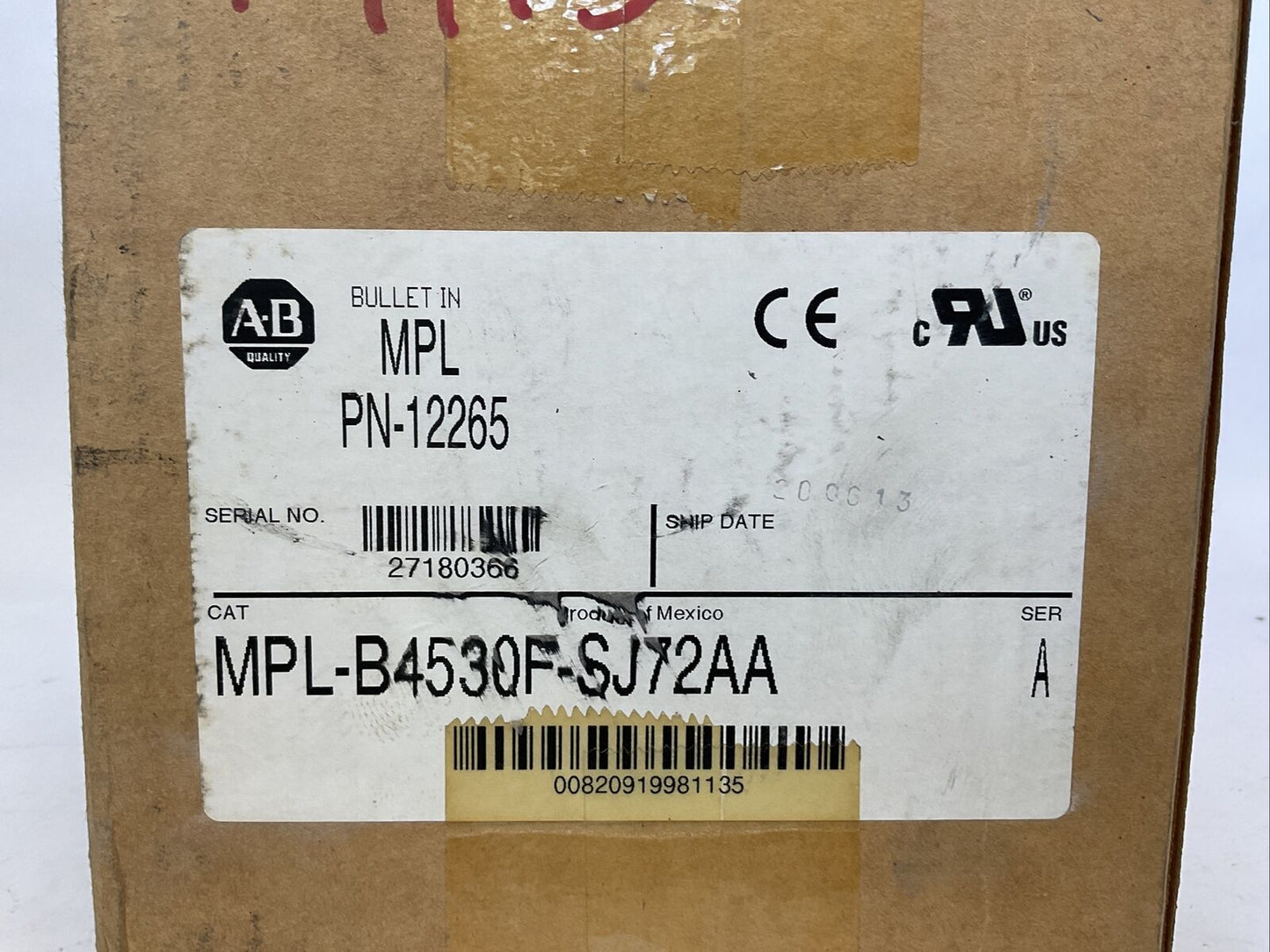 ALLEN BRADELY MPL-B4530F-SJ72AA SERVO MOTOR 480VAC 3000RPM