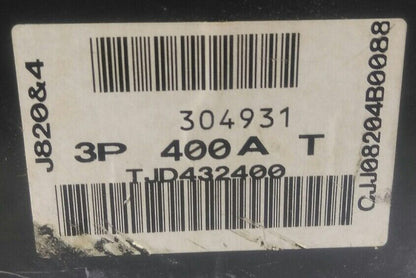 GE TJD432400 CIRCUIT BREAKER 400A, 240V, 3P, 250VDC, KA 22, LUG CAT#TCAL43, USED