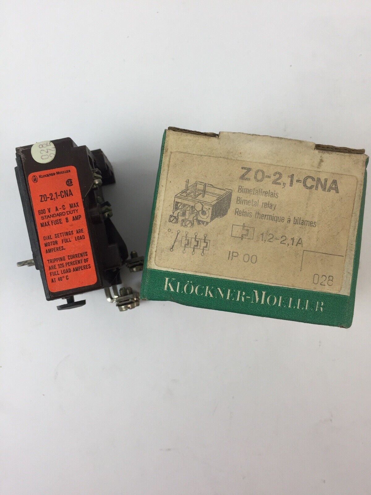 KLOCKNER MOELLER Z0-2,1-CNA BIMETAL RELAY 600VAC 1.2-2.1AMP