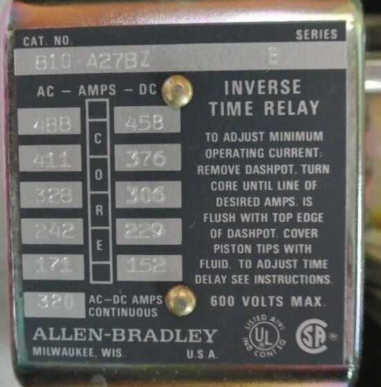 ALLEN-BRADLEY 810-A27BZ - INVERSE TIME CURRENT RELAY - 600V, 320A - NEW SURPLUS