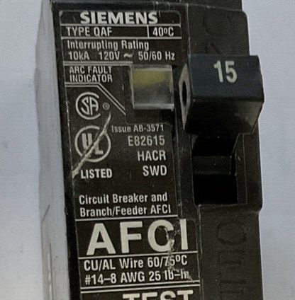SIEMENS QAF115 CIRCUIT BREAKER 10KA 120VAC 50/60HZ