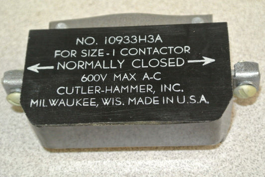 CUTLER-HAMMER 10933H3A AUXILIARY CONTACT / ELECTRICAL INTERLOCK / N.C. / SIZE 1