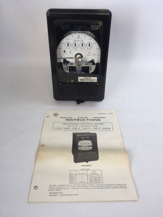 WESTINGHOUSE D4B-2FM KILOWATTS METER 120V 3W 20CLASS 280C209G01 2.5TA 1.2Kh