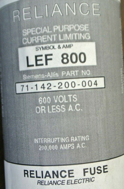 RELIANCE LEF800 CLASS L SPECIAL PURPOSE HI-CAP FUSE / 800A / 600V / NEW SURPLUS