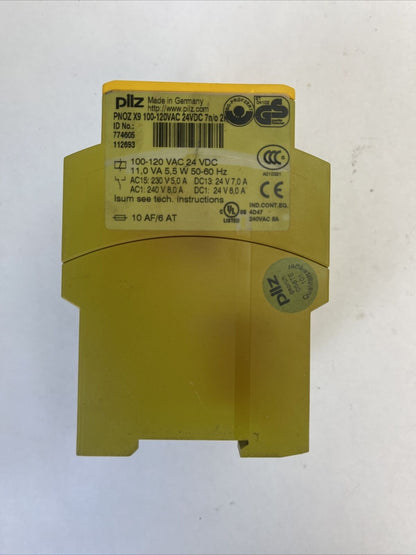 PILZ PNOZ X9 100-120VAC 24VDC 7n/o SAFETY RELAY 11,0 VA 5,5W 50-60HZ