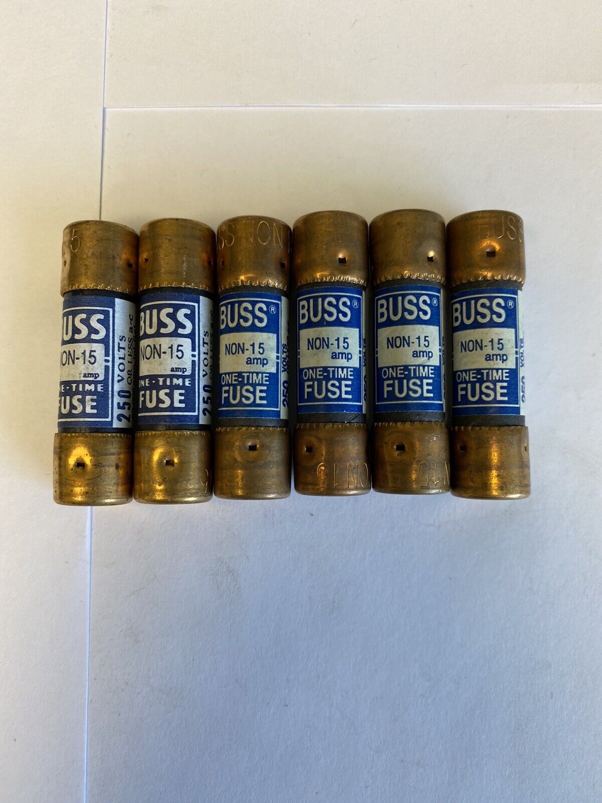 Bussmann One Time NON15 15A 250V Fuse "Lot of 6"