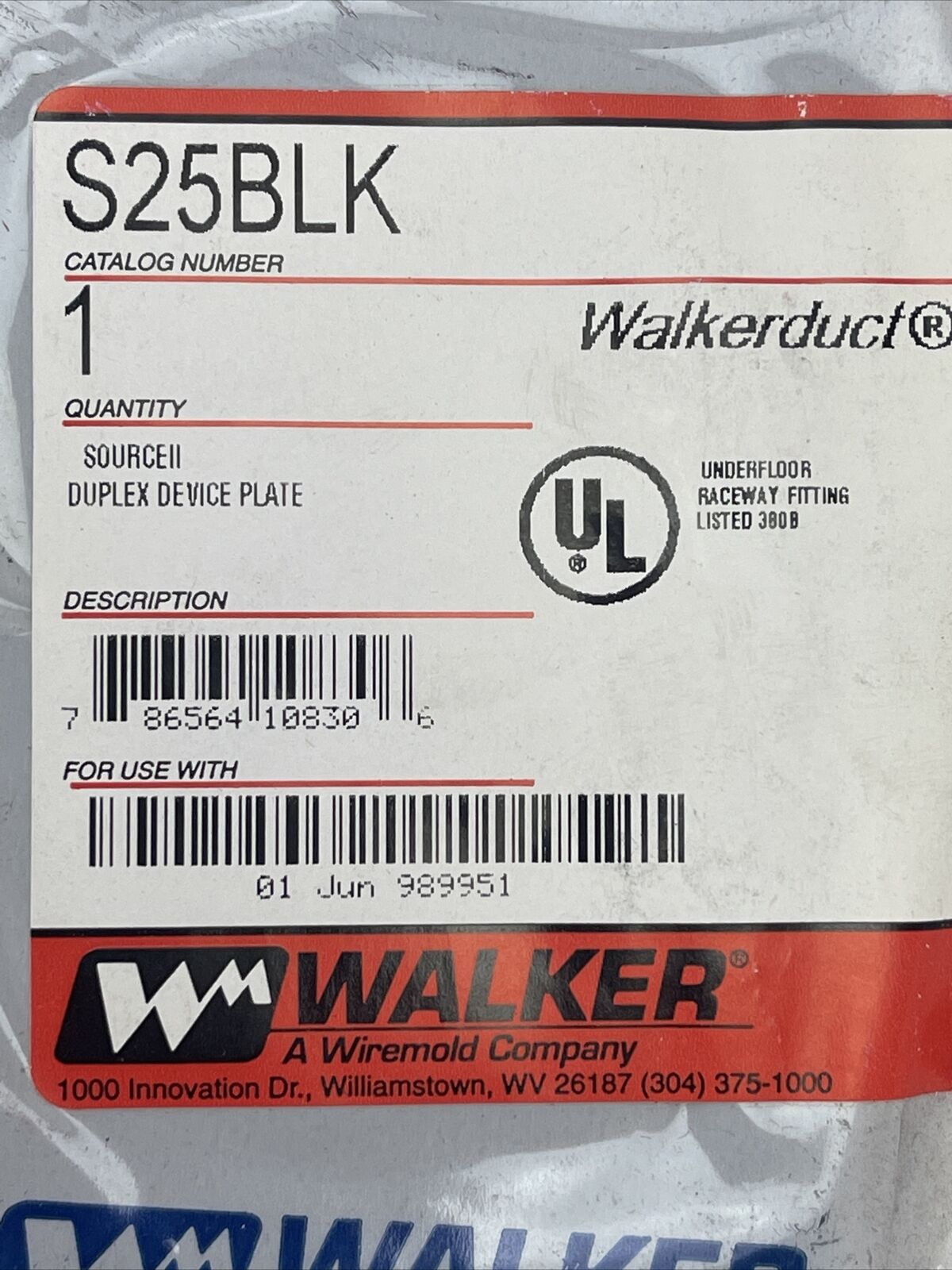 WALKER S25BLK SOURCE II DUPLEX DEVICE PLATE