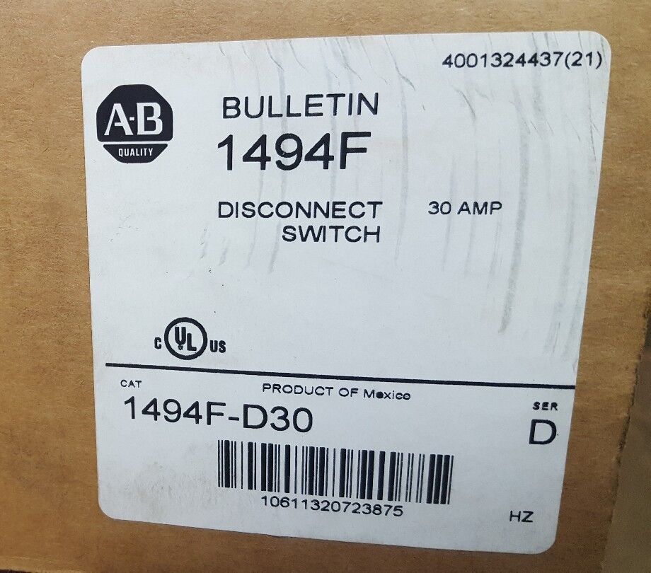 NEW Allen Bradley 1494F-D30 Open Disconnect Switch Block 30 Amps SER D