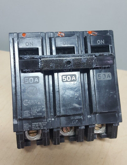 GE THHQB32050 CIRCUIT BREAKER, 50A, 3P, 22KA, 240V, USED