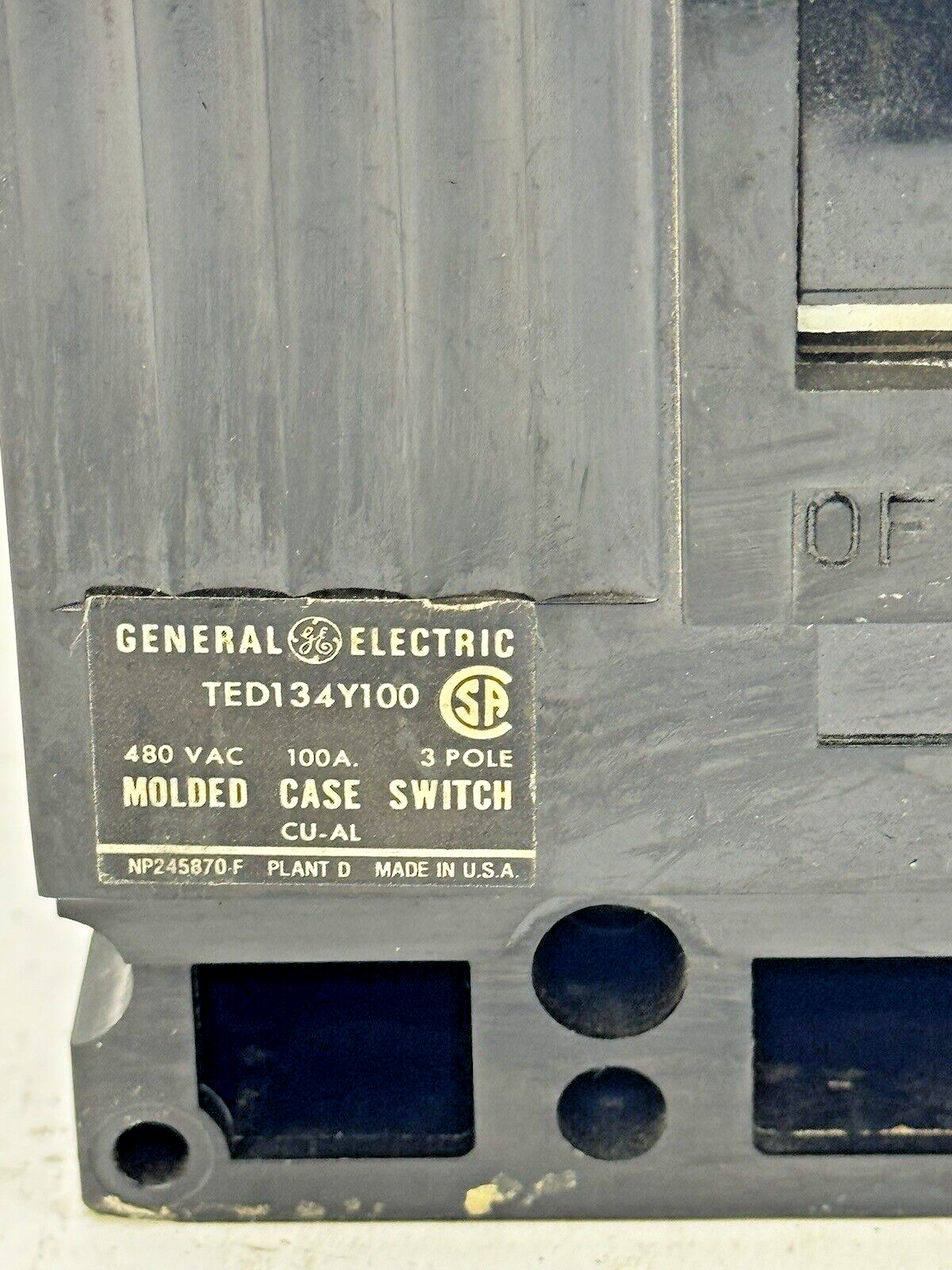 GE - TED134Y100 - MOLDED CASE SWITCH - 100A/3 POLE/480VAC