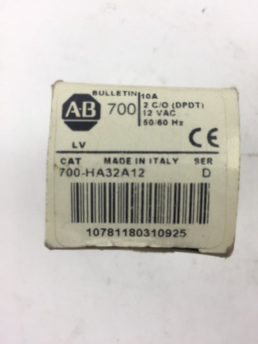 ALLEN BRADLEY 700-HA32A12 RELAY 10A 2 C/O (DPDT) 12 VAC 50/60HZ SERIES D