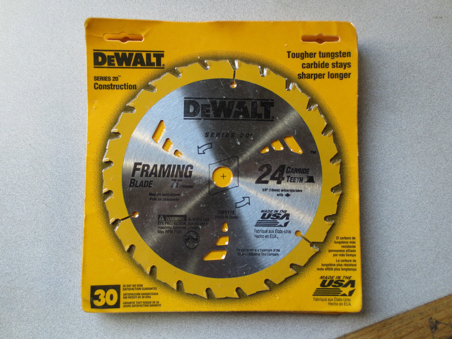 DEWALT DW3178 7-1/4" FRAMING BLADE 24 CARBIDE TEETH - NEW SURPLUS