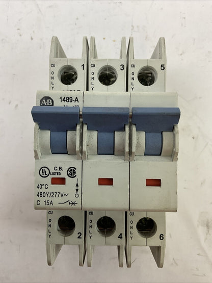 ALLEN BRADLEY 1489-A3C150 SER A CIRCUIT BREAKER 3POLE 15AMP 480Y/277VAC