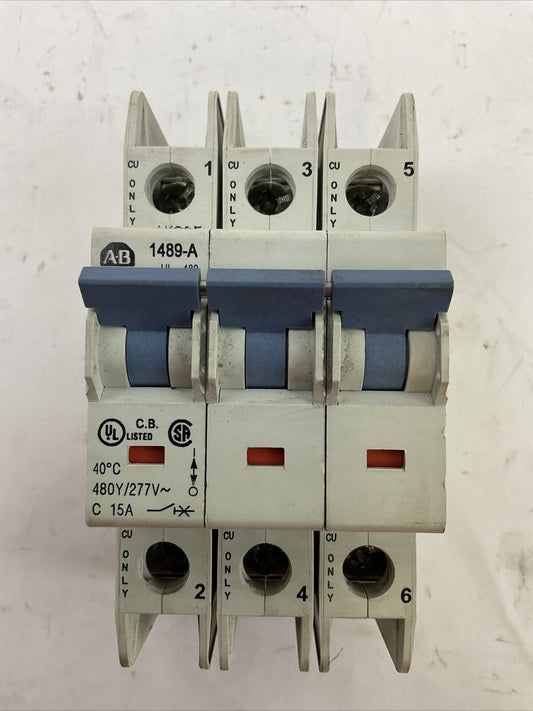 ALLEN BRADLEY 1489-A3C150 SER A CIRCUIT BREAKER 3POLE 15AMP 480Y/277VAC