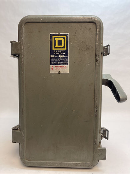 SQUARE D HU-362-D SAFETY SWITCH SERIES D1 60A 250VDC 600VAC 40HP 3PH RAINPROOF