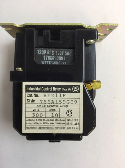 WESTINGHOUSE BFE11F CONTROL RELAY 300VAC 10A 766A159G09 COIL 120V 60C 178C603G01