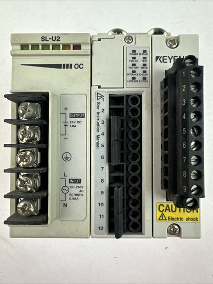 KEYENCE SL-U2 + SL-R11 LIGHT CURTAIN POWER SUPPLY + SAFETY RELAY ASSEMBLY