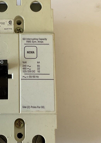 WESTINGHOUSE GD 22K CIRCUIT BREAKER 50A 480VAC 3POLE 50/60HZ GD3050
