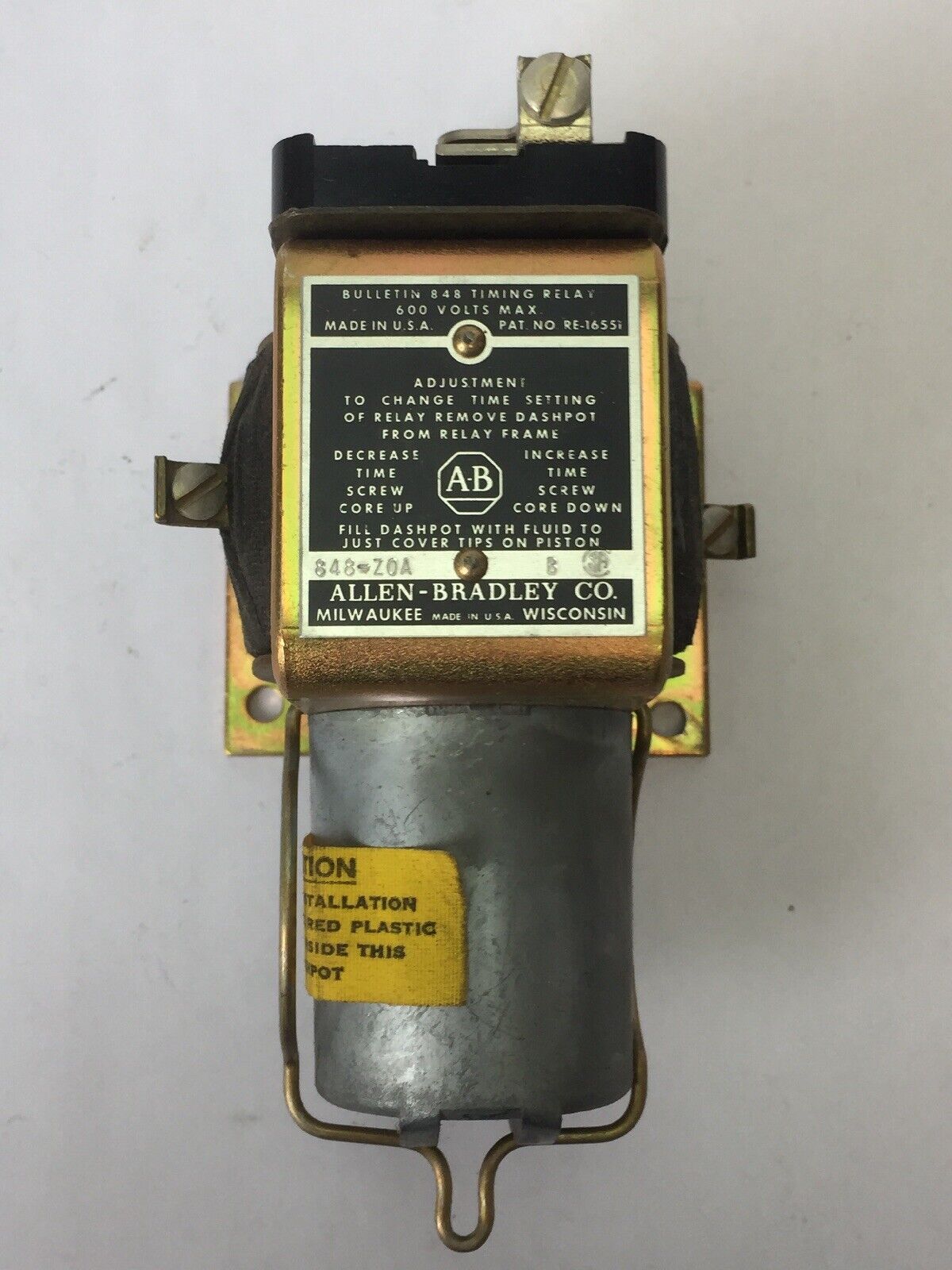 ALLEN BRADLEY 848-ZOA FLUID DASHPOT TIMING RELAY 600 VOLTS COIL 240V 60HZ
