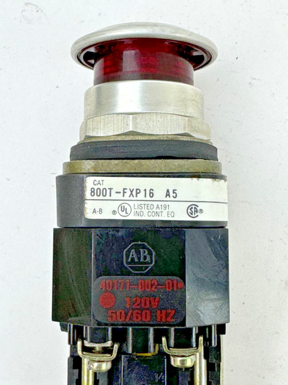 ALLEN-BRADLEY - 800T-FXP16 A5 SER. T - RED MUSHROOM PUSH/PULL BUTTON W/ 800T-XA