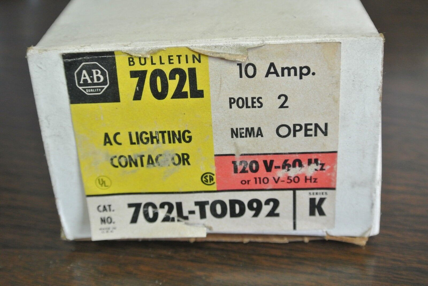 ALLEN-BRADLEY 702L-TOD92 AC LIGHTING CONTACTOR 120V, 10A, 2-POLE - NEW SURPLUS