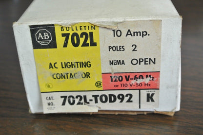 ALLEN-BRADLEY 702L-TOD92 AC LIGHTING CONTACTOR 120V, 10A, 2-POLE - NEW SURPLUS