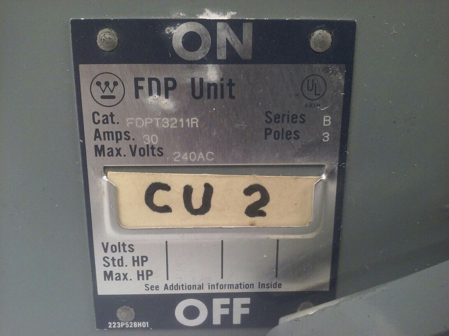 WESTINGHOUSE FDPT3211R SER.B FUSIBLE TWIN PANELBOARD SWITCH  3P 30A 240V 7.5HP