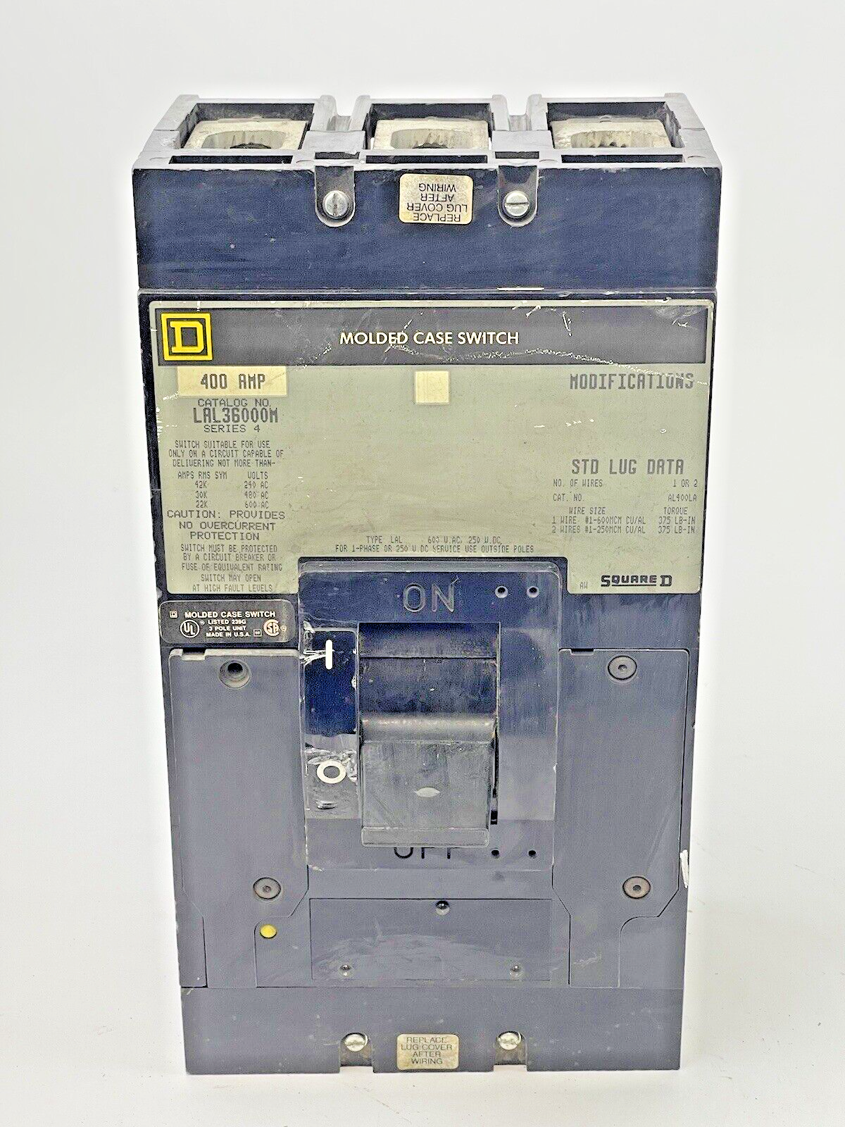 SQUARE D - LAL3600M SER. 4 - MOLDED CASE CIRCUIT BREAKER -400 AMP,3 POLE,600 VAC