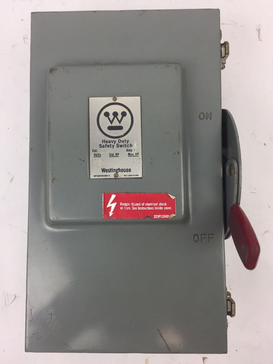 WESTINGHOUSE JHU221 HEAVY DUTY SAFETY SWITCH 240 VAC 250 VDC 30 AMP