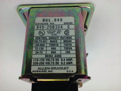 ALLEN BRADLEY 849-ZOD324, SER. C, PNEUMATIC TIMING RELAY, 120V-60HZ, A600, NEW