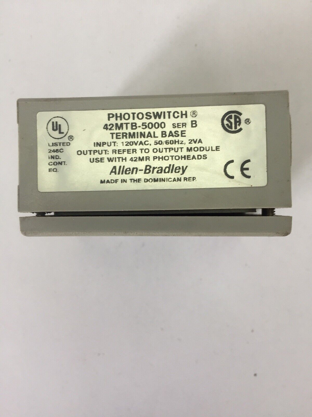 ALLEN BRADLEY 42MTB-5000 PHOTOSWITCH TERMINAL BASE  INPUT 120VAC USE W/42MR