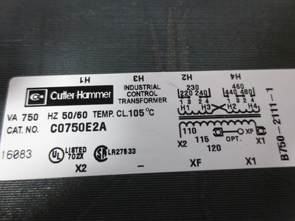 CUTLER-HAMMER C0750E2A INDUSTRIAL CONTROL TRANSFORMER 750VA, 50/60Hz