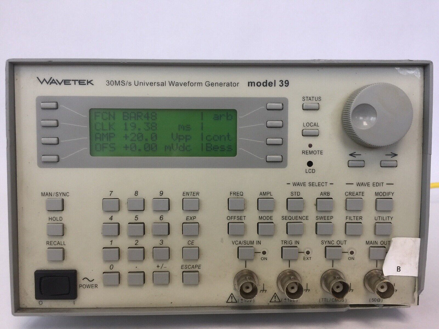 WAVETEK MODEL 39 30MS/S UNIVERSAL WAVEFORM GENERATOR 198-264VAC 250mA(T)250V HRC