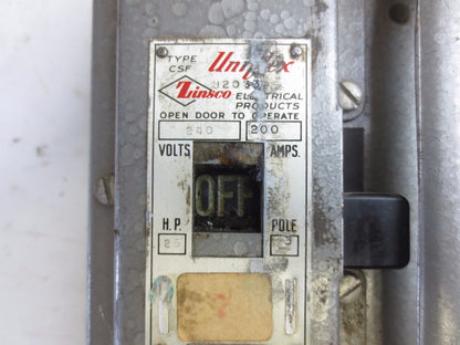 ZINSCO U2033 - 240V, 200A, 3-POLE BUS PLUG / SWITCH - 25HP