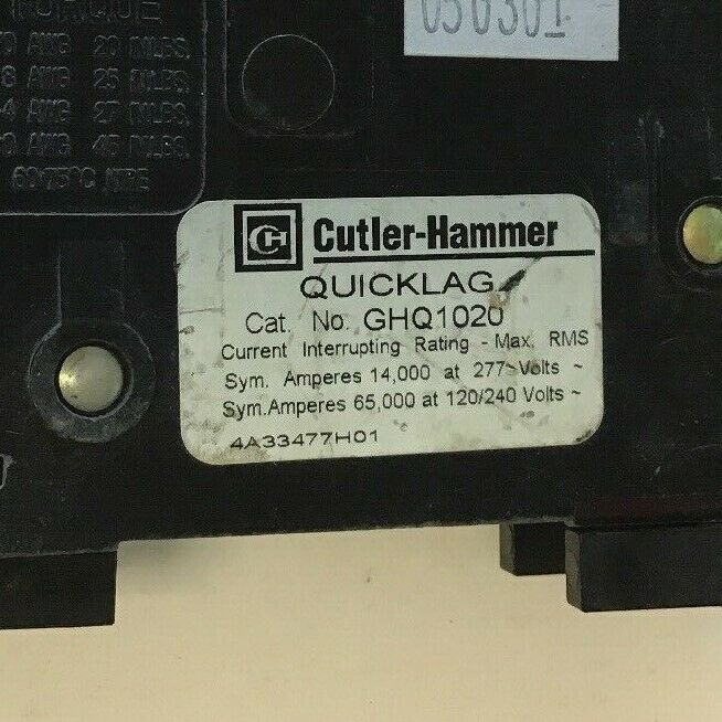 CUTLER HAMMER GHQ1020 20A QUICKLAG CIRCUIT BREAKER 277VAC***LOTOF3***