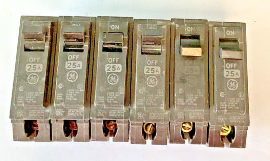 GE THQL1125 CIRCUIT BREAKER THQL TYPE RT-692 120/240VAC 1POLE 25AMP***LOTOF6***