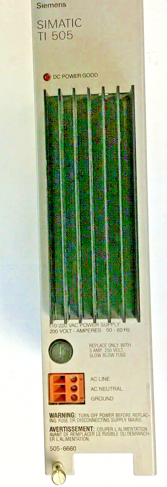 SIEMENS SIMATIC TI 505 POWER SUPPLY 505-6660 110/220 VAC 200VOLT 50-60HZ