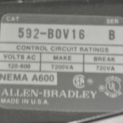 ALLEN-BRADLEY 592-BOV16, Ser. B - MANUAL RESET RELAY / 3P / 40A