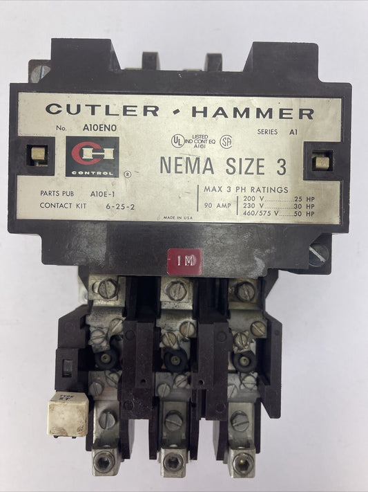 CUTLER HAMMER A10EN0 SIZE 3 STARTER SER A1 3PH 90AMP 600VAC 50HP COIL 120V 60CY