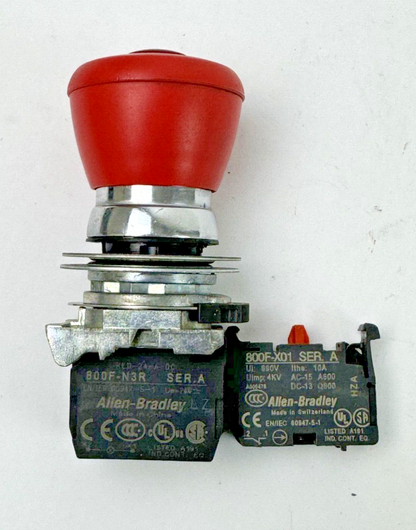 ALLEN-BRADLEY - 800F-N3R SER. A - RED PUSH BUTTON W/ 800F-X10 / A & 800F-X01 / A