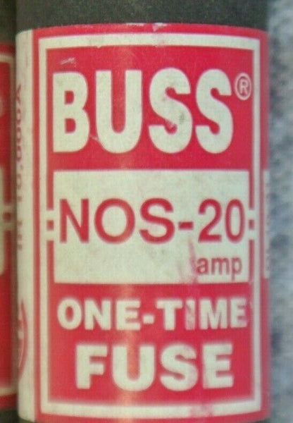 LOT of 12 / BUSS NOS20 CLASS K5 ONE-TIME FUSE / 20A / 600V / NEW SURPLUS NOS-20