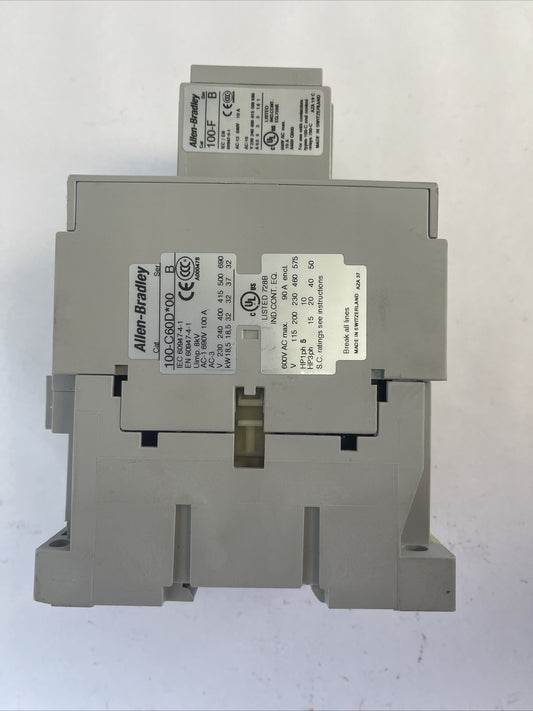 ALLEN BRADLEY 100-C60D*00 SER B CONTACTOR 600VAC 90A 50HP COIL 24VDC 100-F SER B