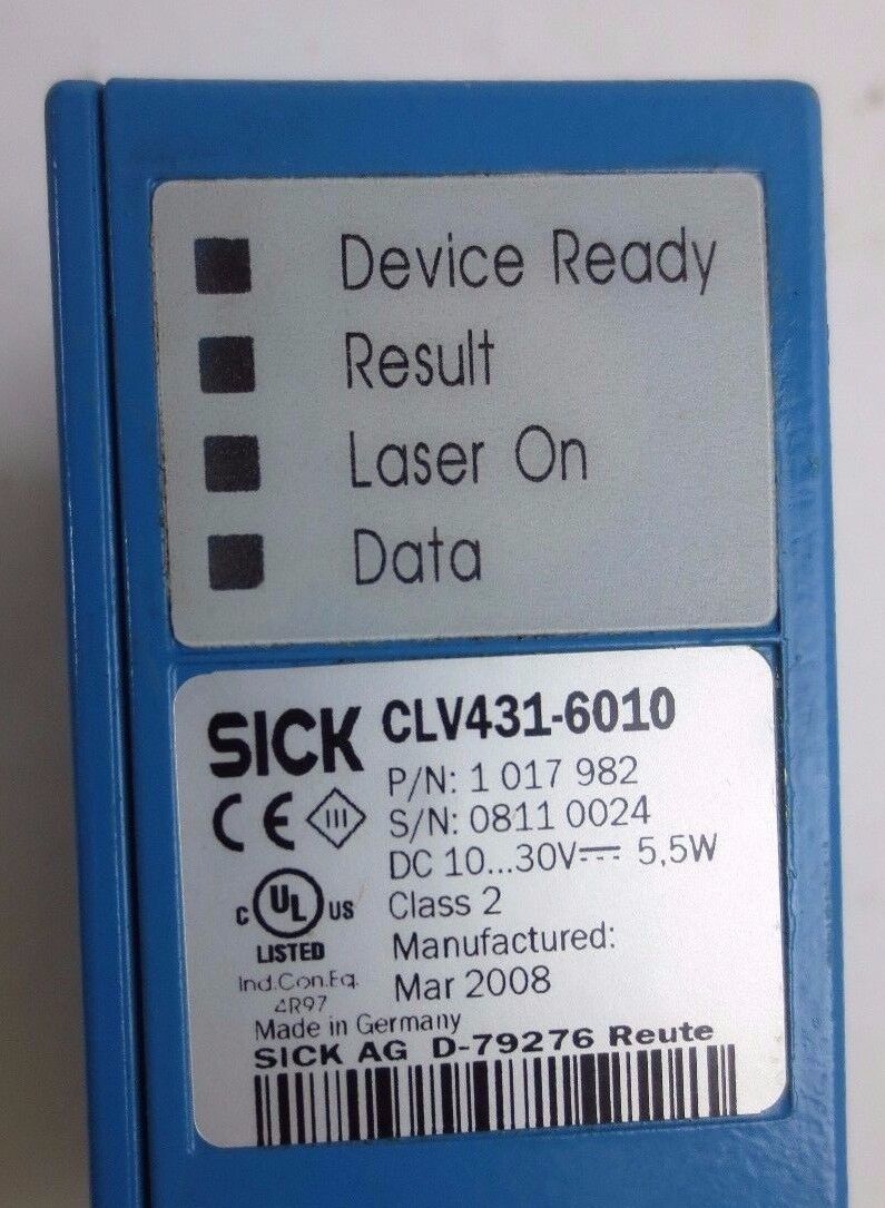 SICK CLV431-6010 BAR CODE SCANNER UNIT - 1 017 982 - 10-30VDC, 5.5W - CLASS 2