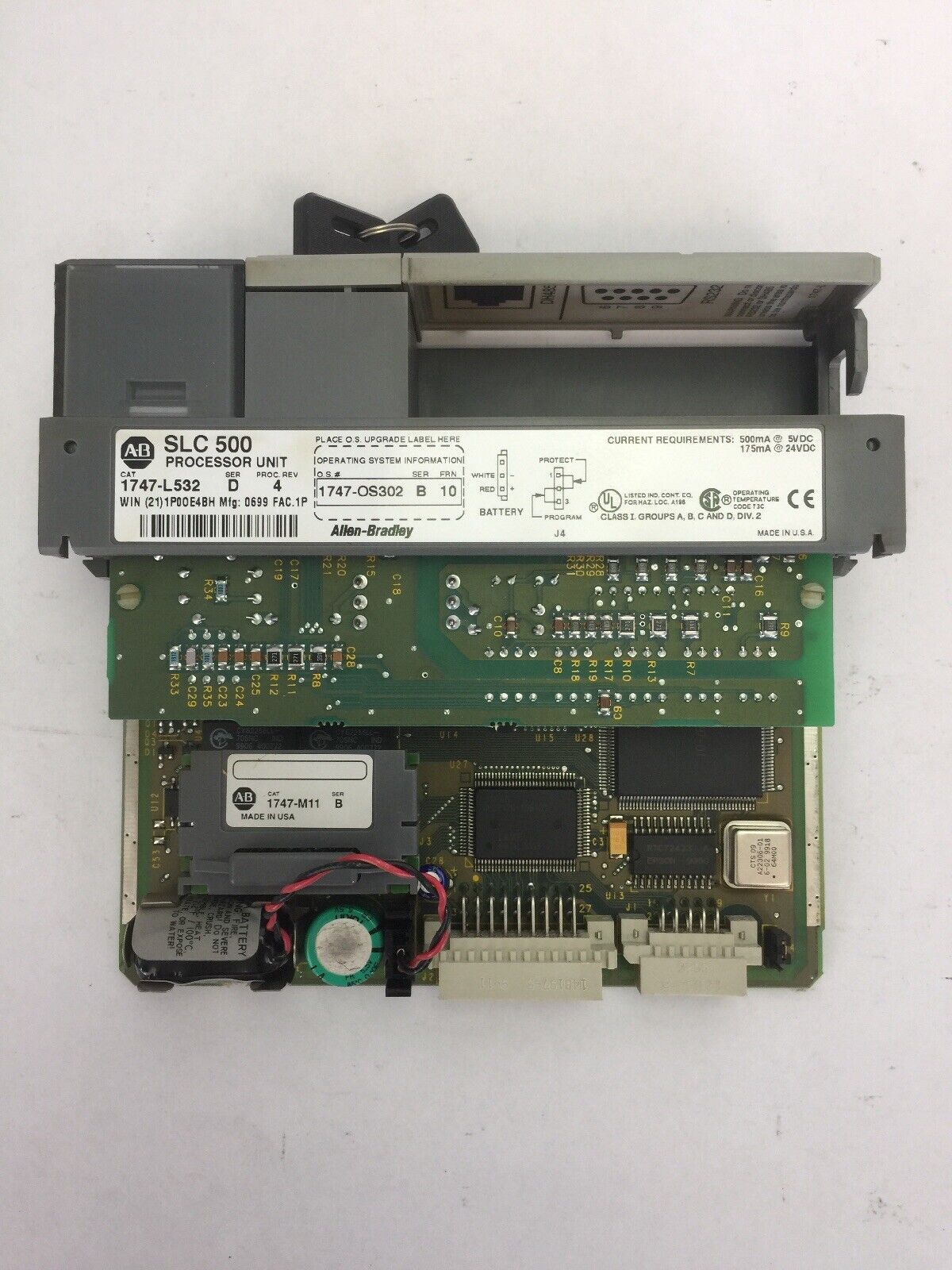 ALLEN BRADLEY 1747-L532 PROCESSOR UNIT 24VDC SER D PROC REV 4  1747-OS302 SER B