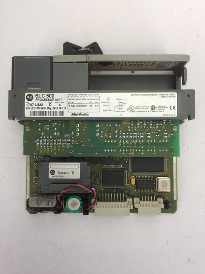 ALLEN BRADLEY 1747-L532 PROCESSOR UNIT 24VDC SER D PROC REV 4  1747-OS302 SER B
