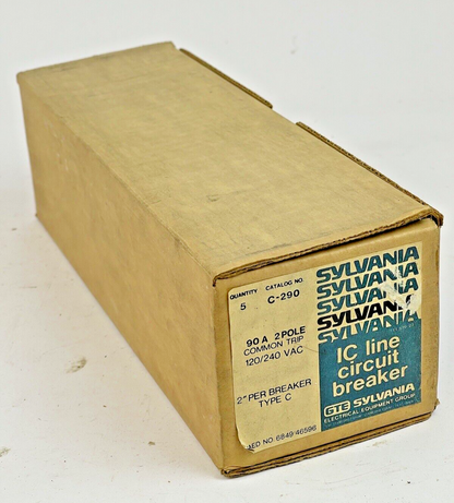 GTE SYLVANIA *BOX OF 5*-C-290- 2 POLE, 90 A, 240 VAC FULL-SIZE CIRCUIT BREAKER
