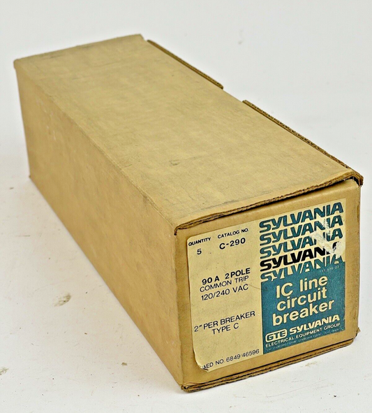 GTE SYLVANIA *BOX OF 5*-C-290- 2 POLE, 90 A, 240 VAC FULL-SIZE CIRCUIT BREAKER