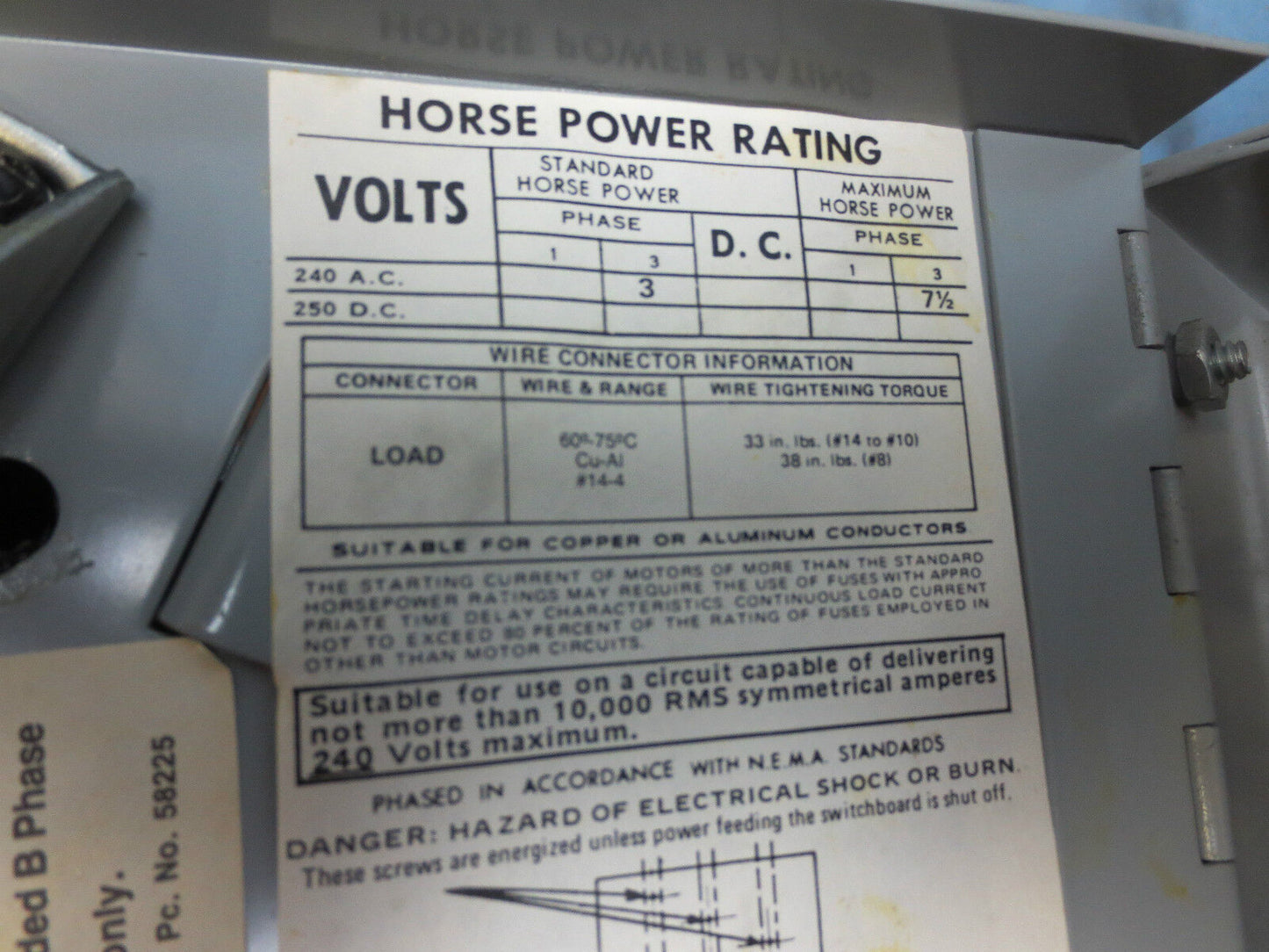 I-T-E V7B3211 VACU-BREAK PANELBOARD SWITCH UNIT 240V 30-30A