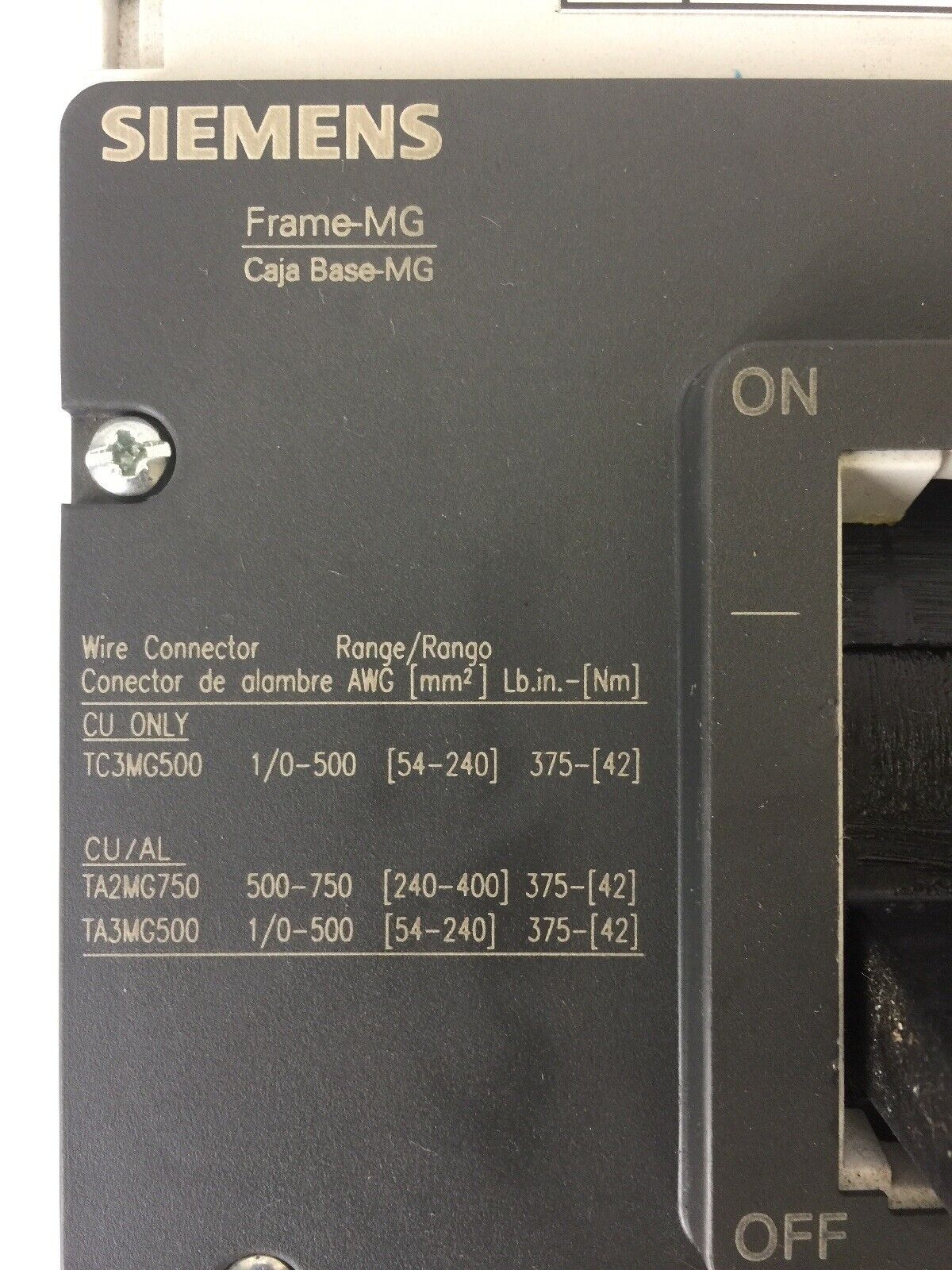 SIEMENS NMX2B800 CIRCUIT BREAKER 800A 250VDC 600VAC FRAME-MG 3250-6500A TRIP